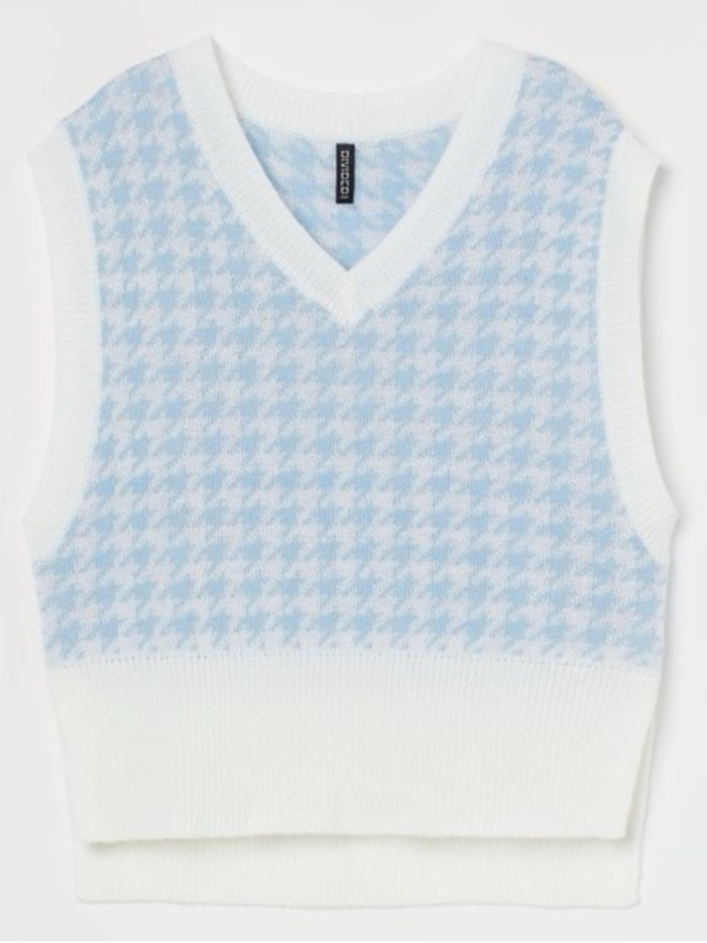 H&M Divided Light Blue and White Houndstooth V-Neck Sweater Vest Sz M